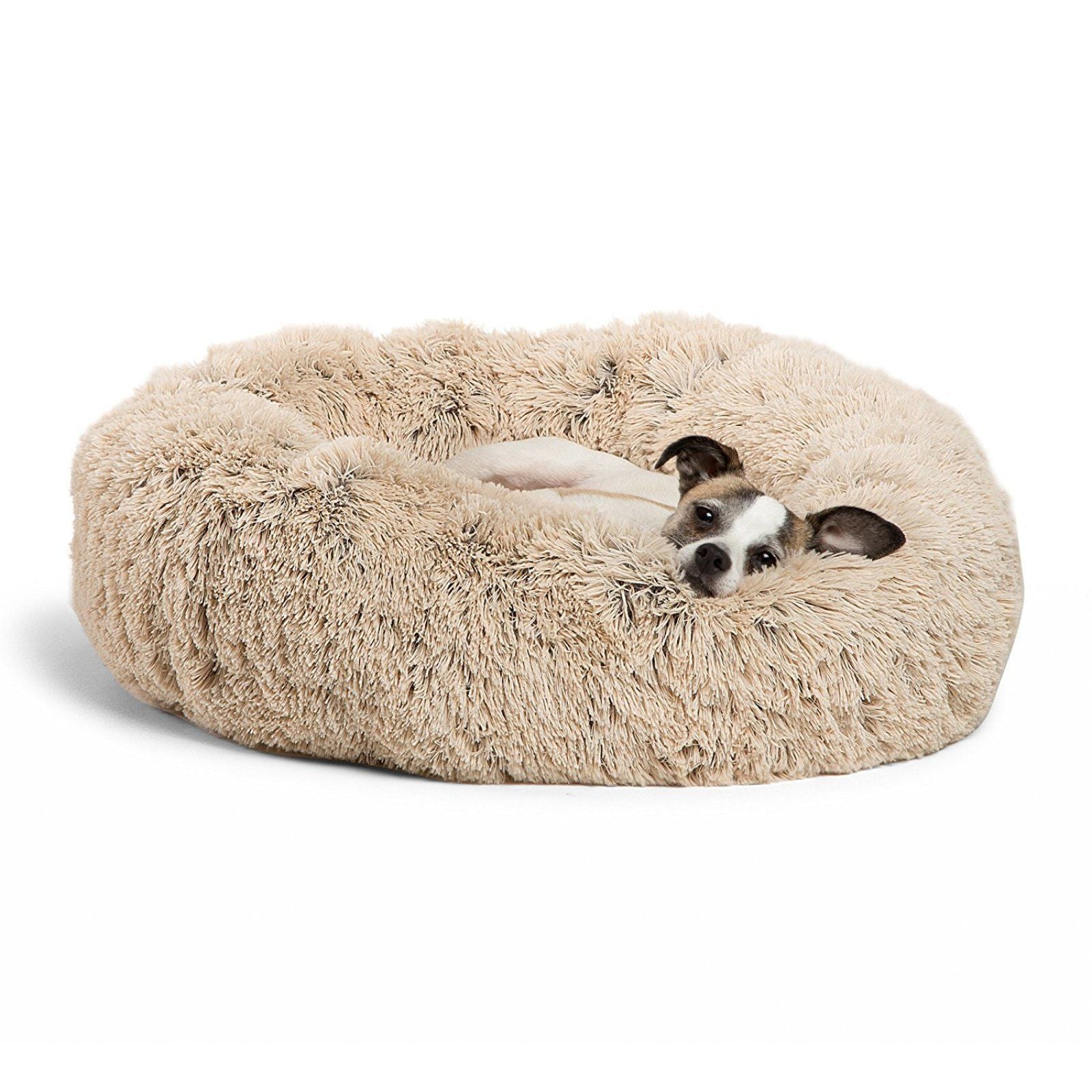 Wholesale Comfy Calming Long Plush Round Dog Bed, Warm Soft Sleeping Pet Bed Dog Cushion Mat